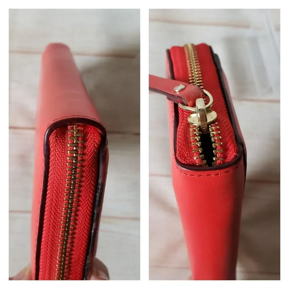 Kate Spade Leather Neda Bridge Place Zip Around Long Wallet Bow Pink Red